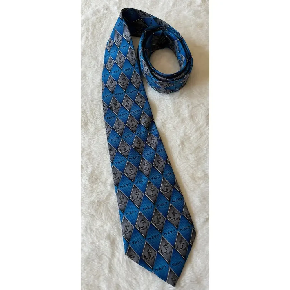 Eagle Navy Mens Tie Black Blue Argyle Diamond US Military Necktie‎ Veteran Silk